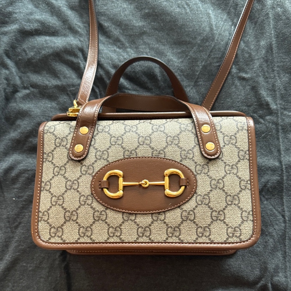 Gucci Tan and Gold Monogram Handbag
